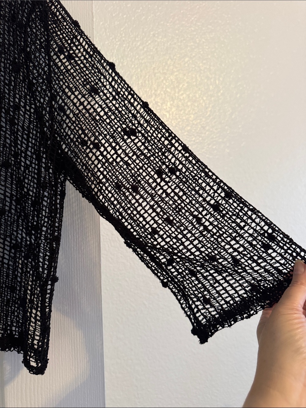 Veja Sheer Black Open-Knit Tie-Front Shrug - Picture 5 of 6